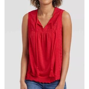 Knox Rose Eyelet Lace Rib Knit Tank Top-Rebel Red